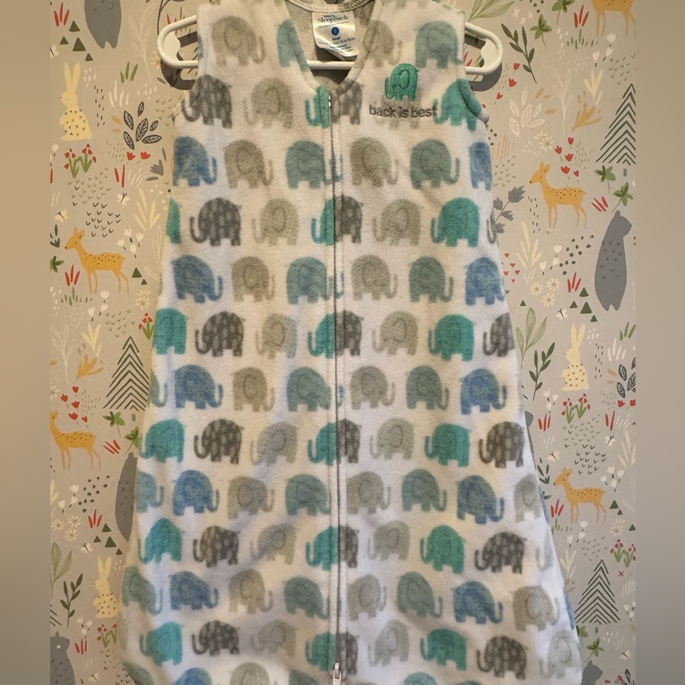EUC Halo Micro Fleece Blue Grey Elephant Sleep Sack Small (0-6 mos/10–18 lbs)